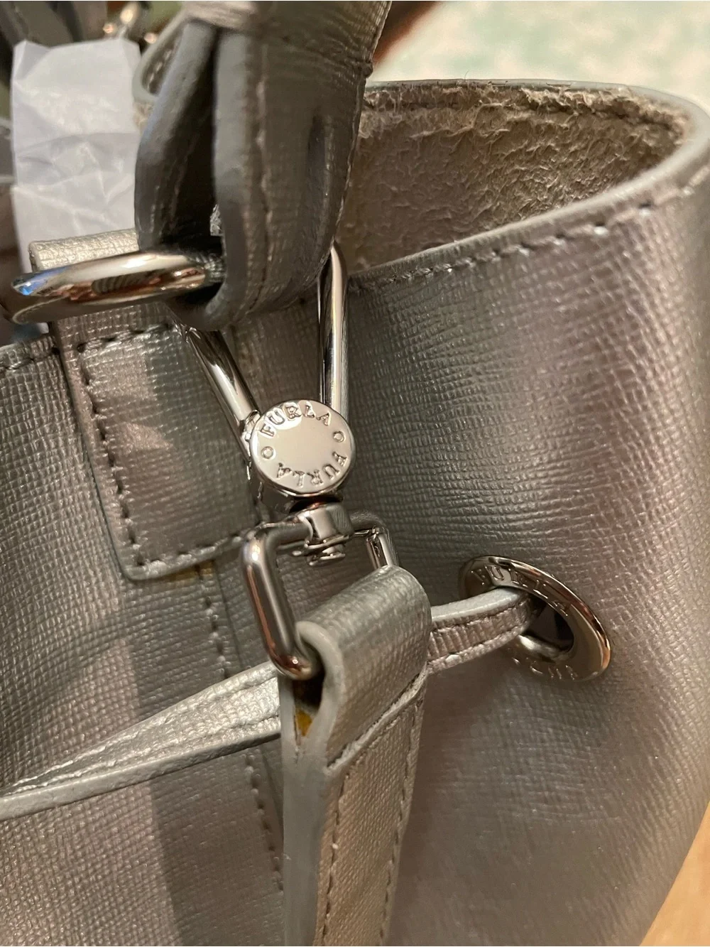 Furla Silver Drawstring Bucket Bag